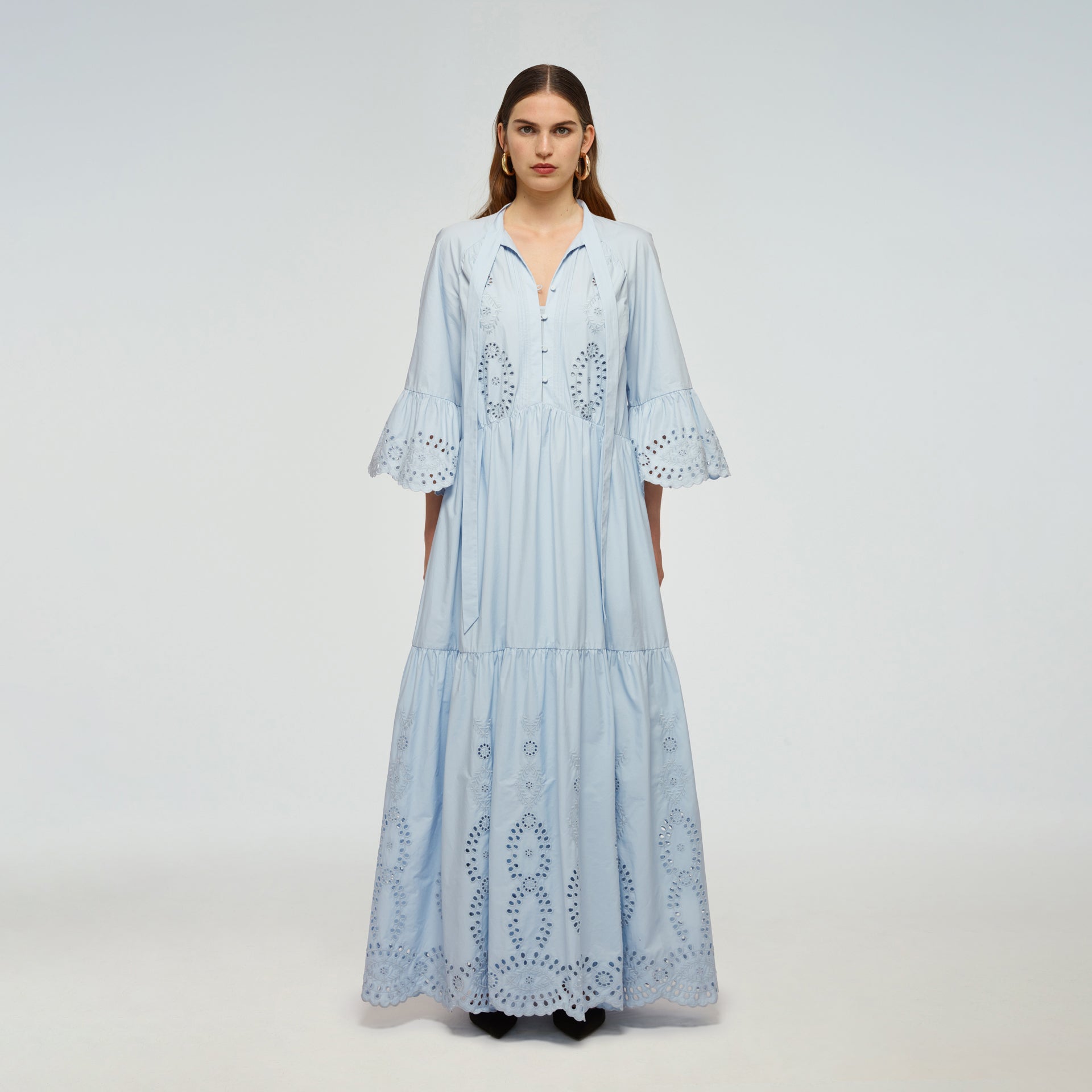 Embroidered Cotton Maxi Dress | self ...